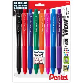 Pentel Wow! Retractable Ballpoint Pen, (1.4mm) Bold Line, Assorted Ink Colors, 8 Pack
