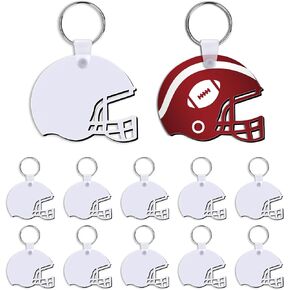 20 Set Double Sided Sublimation Keychain Blanks Bulk MDF Board Heat Transfer Pendant with Ring for DIY Ornaments Graduation Present Craft Making Sports Themed Party Supplies Helmet Shape