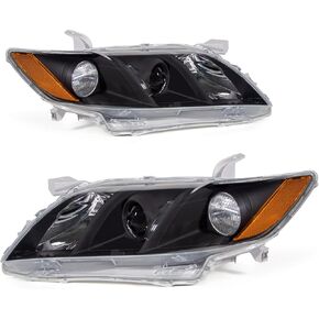 Headlights Assembly for 2007 2008 2009 Toyota Camry 07 08 09 Camry Headlights with Black Housing Amber Reflectors Replacement Pair Left and Right Pair Driver Side and passenger Side