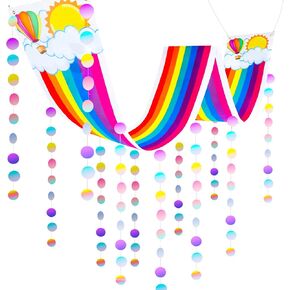 Hanging Rainbow and Cloud Ceiling Decorations Rainbow Party Ceiling Decor with Paper Garland Circle Dots for Birthday Wedding, Baby Shower