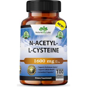 N-Acetyl-L-Cysteine (NAC) 1600 mg Lung Health & Immune Support, Liver Support & Antioxidants*, Free-Radicals, Free Form - 100 Veggie Capsules