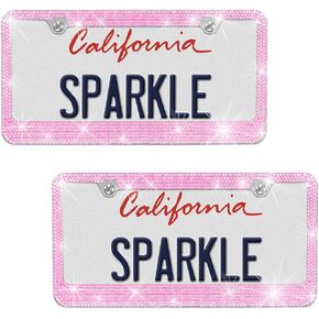 BDK Stainless Steel Yellow Gold Sparkly Sparkling Diamond Crystal Bling Premium License Plate Frame Metal Silver Rhinestone for Women Universal Size for Car Truck SUV