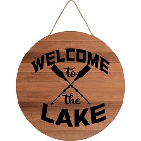 12 "X12" Round Wooden Signb for Front Door Decoration, Welcome to The Lake Wooden Sign Door Hanging for Farmhouse Porch Living Room Bedroom Front Door Kitchen Garden in Kuwait