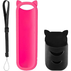 Pink Silicone Protective Soft Cases Covers with Wrist Strap and Remote Holder with Adhesive for RC280 TCL Roku TV Remote Control Cat Ear Shape Design Cute