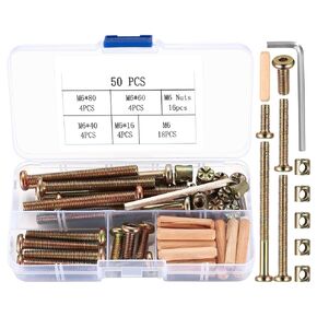 16-Set Crib Screws Replacement Kit,Bolts & Barrel Nuts & Wooden Dowels, Hex Socket Head Cap Screws Nuts for Headboards Furniture，Wooden Double beds Replacement Kit