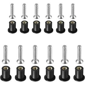 12PCS Rubber Well Nuts Screws for Canoe Boat Kayak Neoprene Well Nut Inc Stainless Steel ScrewNeoprene Expansion Brass Nuts Fairing Universal Motorcycle Fasteners with Stainless Steel M5 Black