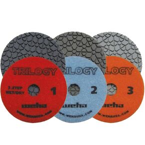 4 Inch Trilogy 3 Step Dark Quartz Diamond Polishing Pads Wet/Dry Full Set