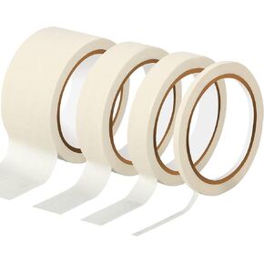 Zonon 4 Rolls Basic Masking Tape 1/4, 3/4, 1 and 2 in General Purpose Masking Tape No Residue Easy Tear Removable Painters Tape Crepe Paper for Production Painting, Home, Office (White)