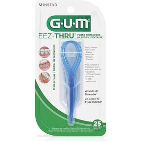 GUM Eez-Thru Floss Threaders with Storage Case | Great for Braces, Bridges and Crowns | 25 Each | Pack of 5
