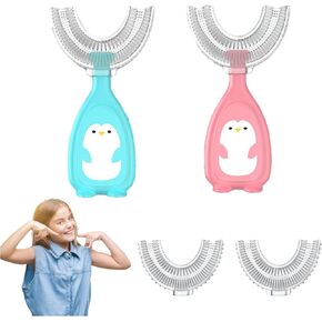 Toddler Children 360 U Shaped Toothbrush Kid Age 2-6&2-4&4-7&6-8 Yr All Rounded Teeth Brush Head Pack, Easy Circular Wide 3 Side Foam Manual Boy Girl Full Whole Mouth Guard Cepillo Dental Para Niños