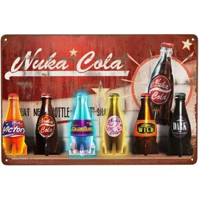 Nuka Cola Metal Sign, Bar Poster Vintage Tin Signs Man Cave Accessories Garage Backyard Wall Decor Art 12 x 8 Inch