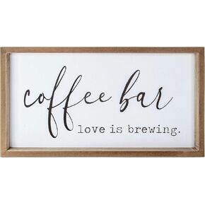 Coffee Signs for Coffee Bar Love Is Brewing - Farmhouse Coffee Wall Decor and Accessories - Coffee Cart Station Decorations - House Warming Gifts for New Home 16x9 Inches