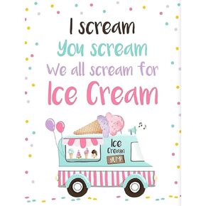 MATou Ice Cream Sign I Scream You Scream We All Scream for Ice Cream Birthday Party Sign Ice Cream Social Vintage 8x12 Inch Tin Sign Home Decor Home Art Metal Signs Wall Art Wall Decor Poster