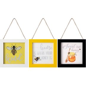 3 Pieces Bee Hanging Signs Tiered Tray Signs for Home Wood Signs Tray Decor Farmhouse Tiered Tray Decorations Set Wood Table Kitchen Signs Home Decor for Home Office
