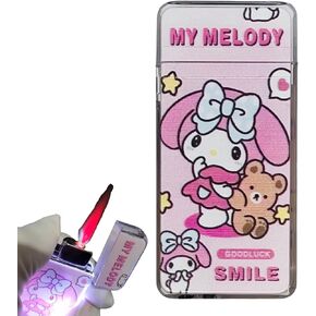 NIVEK Light Up Glow in The Dark Lighter Kitty KT Cat Melody Kuromi Japanese Character Kawaii Pink Flame Jet Torch Refillable (Melody)