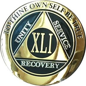 RecoveryChip 41 Year AA Medallion Elegant Black Gold Silver Bi-Plated Alcoholics Anonymous Chip