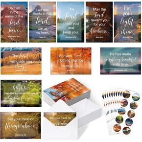 Jetec 60 Pieces Encouragement Cards Religious Cards with 60 Pieces Envelopes Stickers Bible Verse Cards Inspirational Greeting Cards Pastor Appreciation Cards, 4 x 6 Inch(Scenery)