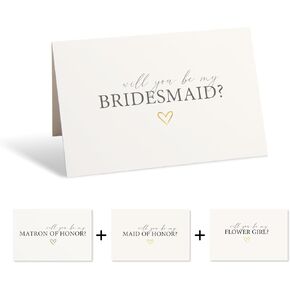 12 Will You Be My Bridesmaid Card Set with Gold Stickers, 8 Bridesmaid Proposal Card, 2 Maid of Honor Cards, 1 Matron of Honor Card, 1 Flower Girl Card