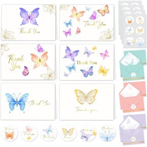 Decorably 24 Pack Gold-Foiled 6x4in Unicorn Thank You Cards with Envelopes and Stickers, 6 Whimsical Designs, Blank Inside - Kid's Party