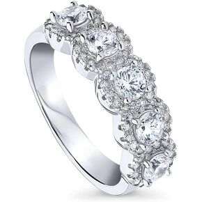BERRICLE Sterling Silver 5-Stone Wedding Rings Cubic Zirconia CZ Cocktail Anniversary Band for Women, Rhodium Plated Size 4-10