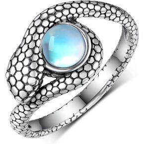 Moonstone Snake Rings for Women Men,925 Sterling Silver Vintage Snake Statement Rings,Dainty Animal Band Gifts for Women