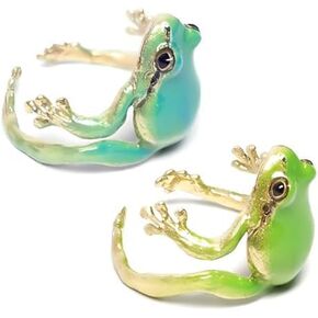 Latest-Funny Tree Frog Rin，Handmade Frog Ring，Adjustable Open Frog Ring for Women 2 PCS，Open Ring Daily Jewelry for Women Lady Girl Men