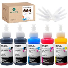 استبدال زجاجات الحبر Epson 664 لعمل الحبر T664 لطابعات Epson ET-2650 ET-2500 ET-2550 ET-2600 ET-4500 ET-14000 L100 L110 L120 L200 L210 L300 L350 L355 L550 L555 (5 عبوات)