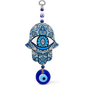 لوحة فنية جدارية على شكل زهرة همسة زرقاء اللون لمباركة المنزل مع تميمة عين شريرة in Kuwait