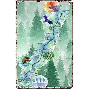 GYMSLAVE The Appalachian Trail Hiking Trail Map Tin Sign Retro Metal Signs Adventures Wall Art Decor Home Cafe Bar Decoration 8x12 Inches