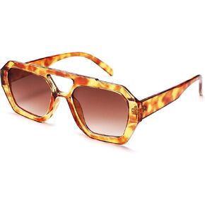Trendy Aviator Sunglasses for Women Men - Vintage Hexagonal Square Thick Frame Shades