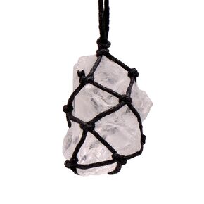 Knotted Rope Holding Natural Crystal Black Tourmaline Rough Stone Reiki Healing Necklace