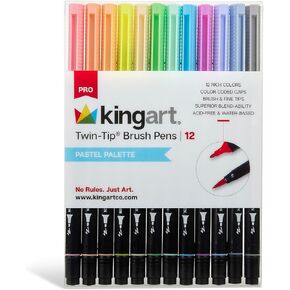KINGART PRO Twin-Tip 445 Series Brush Pen Art Markers, PASTEL Collection, Set of 12 Unique & Vivid Colors