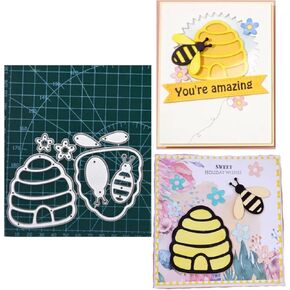 Honeycomb and Bee Metal Die Cuts, Honeycomb and Bee Cutting Dies Cut Stencils DIY Scrapbooking Cards Decorative Embossing Paper Dies for Album Card Making Scrapbooking