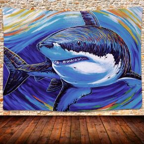Psychedelic Watercolor Shark Tapestry, Huge Sea Animals Art Wall Tapestry, Marine Life Wall Mural for Décor Living Room Dorm 80X60 Inches GTZYUH154