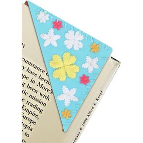 Personalized Hand Embroidered Corner Bookmarks, Felt Triangle Page Stitched Handmade Bookmarks,Unique Cute Flower Embroidery Bookmarks Accessories for Book Lovers(1 Piece, Blue)