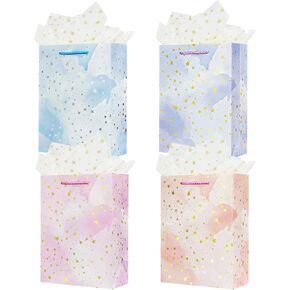 OFIHANLY 4Pcs 9" Small Size Birthday Gift Bag with Handles for Women Men Star Paper Bag with Tissue Paper for Party, Wedding, Baby Shower