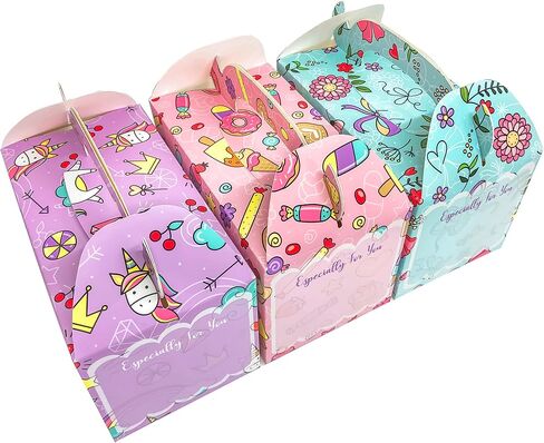 Handle Cardboard Treat Boxes 6.25 X 3.5 X 3.5 Inches, Pack of 12pcs Pastel Color Cute Birthday Boxes, Party Favor Gifting Gable Boxes in Saudi Arabia
