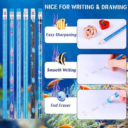 72 Pieces Mermaid Pencils Ocean Animal Pencils Mermaid Scale Pencils Sea Creature Oceanic Design Pencils with Eraser for 100th Day of School Home Office School Party Favor Supplies Summer Pencils in Saudi Arabia