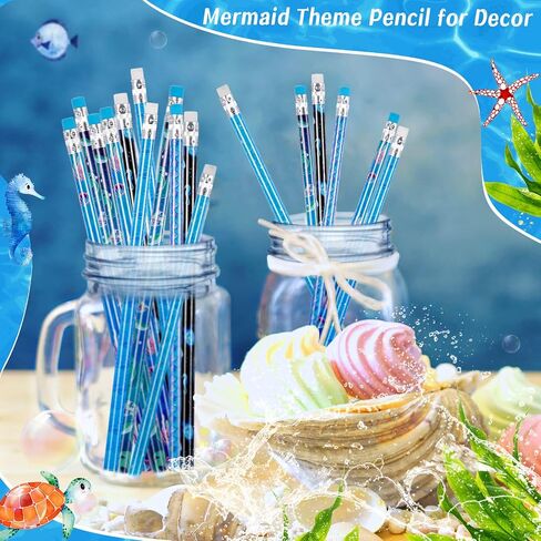 72 Pieces Mermaid Pencils Ocean Animal Pencils Mermaid Scale Pencils Sea Creature Oceanic Design Pencils with Eraser for 100th Day of School Home Office School Party Favor Supplies Summer Pencils in Saudi Arabia