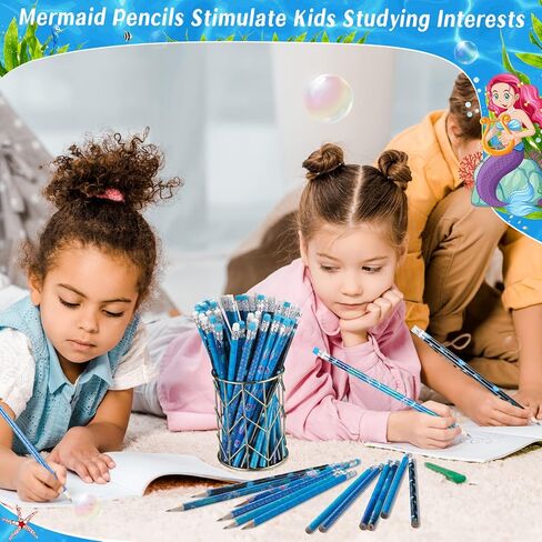 72 Pieces Mermaid Pencils Ocean Animal Pencils Mermaid Scale Pencils Sea Creature Oceanic Design Pencils with Eraser for 100th Day of School Home Office School Party Favor Supplies Summer Pencils in Saudi Arabia