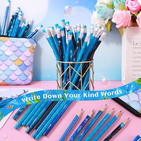 72 Pieces Mermaid Pencils Ocean Animal Pencils Mermaid Scale Pencils Sea Creature Oceanic Design Pencils with Eraser for 100th Day of School Home Office School Party Favor Supplies Summer Pencils in Saudi Arabia