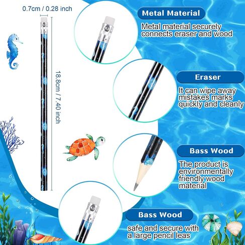 72 Pieces Mermaid Pencils Ocean Animal Pencils Mermaid Scale Pencils Sea Creature Oceanic Design Pencils with Eraser for 100th Day of School Home Office School Party Favor Supplies Summer Pencils in Saudi Arabia