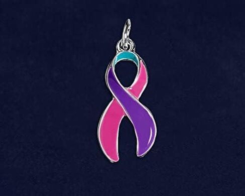 Large Pink & Purple & Teal Ribbon Charm for Thyroid Cancer Awareness - Perfect for Jewelry Making, Bracelets, Necklaces, DIY Projects, Support Groups and Fundraisers in Saudi Arabia