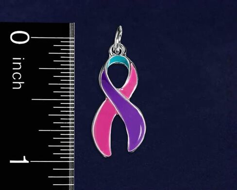 Large Pink & Purple & Teal Ribbon Charm for Thyroid Cancer Awareness - Perfect for Jewelry Making, Bracelets, Necklaces, DIY Projects, Support Groups and Fundraisers in Saudi Arabia