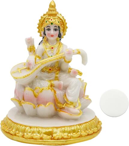 Small Hindu Goddess Saraswati Statue - 3.9"H Marble Look Saraswati Figurine for Car Dashboard India Idol Buddha Statue Home Office Mandir Temple Pooja Item Diwali Puja Gifts in Saudi Arabia