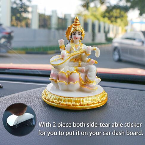 Small Hindu Goddess Saraswati Statue - 3.9"H Marble Look Saraswati Figurine for Car Dashboard India Idol Buddha Statue Home Office Mandir Temple Pooja Item Diwali Puja Gifts in Saudi Arabia