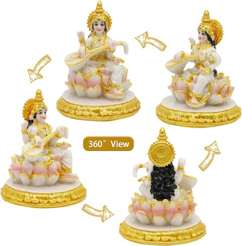 Small Hindu Goddess Saraswati Statue - 3.9"H Marble Look Saraswati Figurine for Car Dashboard India Idol Buddha Statue Home Office Mandir Temple Pooja Item Diwali Puja Gifts in Saudi Arabia