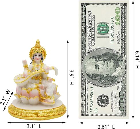 Small Hindu Goddess Saraswati Statue - 3.9"H Marble Look Saraswati Figurine for Car Dashboard India Idol Buddha Statue Home Office Mandir Temple Pooja Item Diwali Puja Gifts in Saudi Arabia