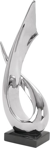 Deco 79 Porcelain Ceramic Abstract Decorative Sculpture Home Decor Statue with Black Base, Accent Figurine 8" x 4" x 17", Silver in Saudi Arabia