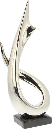 Deco 79 Porcelain Ceramic Abstract Decorative Sculpture Home Decor Statue with Black Base, Accent Figurine 8" x 4" x 17", Silver in Saudi Arabia